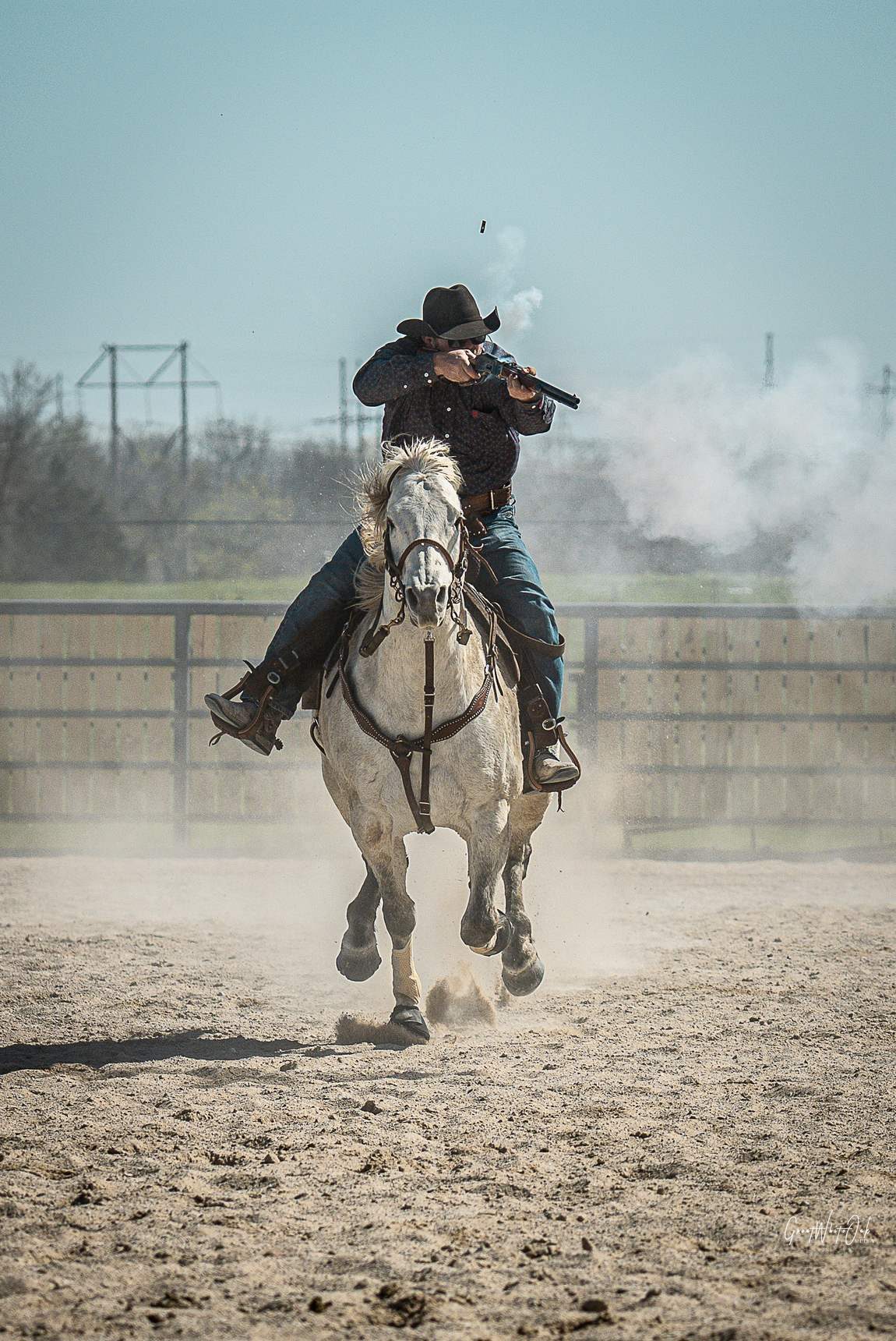 Mounted shooting, head-on